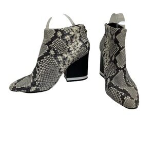 Ash Indy Snakeskin Leather Ankle Boots Womens 38 Grey Black Excellent Block Heel